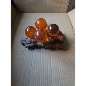 Vintage MCM Orange Lucite Grapes Cluster On Driftwood Mid Century Modern Decor